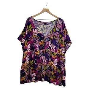 Torrid Tropical Leaf Print Top Size 4X Tiered‎ Babydoll Resort Colorful Summer